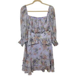 Exlura XXL  2X Floral Pattern Tiered Ruffle Dress Smocked Bodice & Long Sleeves